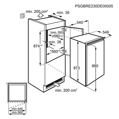 AEG OSK5O88ES Built under  Fridge, Sliding Hinge