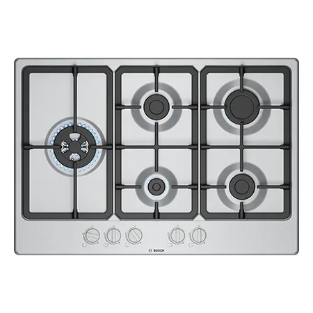 BOSCH PGM7B5K90 75cm 5 Burner Gas Hob, Stainless Steel