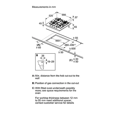 BOSCH PNP6B6K40 60cm, 4 Burner Gas Hob, Black