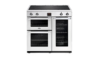 Belling 90Ei 90cm electric range cooker with induction, Maxi-Clock, market leading tall oven and easy clean enamel.