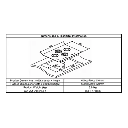 CATA UBGHJ608LPG 64cm Black Glass 4 Burner LP Gas Hob