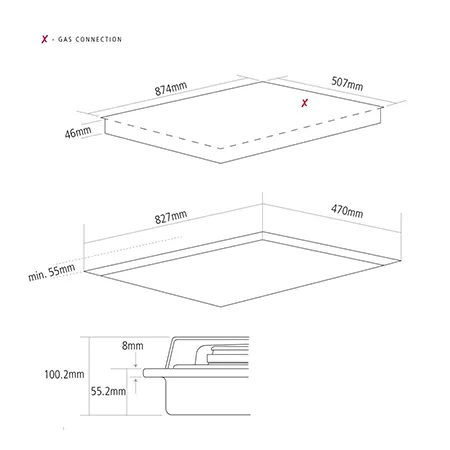 Caple C7895G 87cm Built In Gas Hob, Black/Stainless Steel
