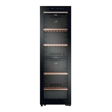 Haier HWS201GDFH1K 201 Bottle Dual Zone Wine Cooler - Black Glass