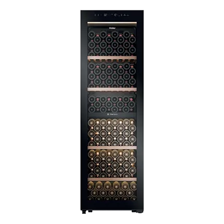Haier HWS201GDFH1K 201 Bottle Dual Zone Wine Cooler - Black Glass