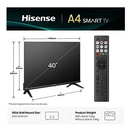 Hisense 40A4STUK 40" LED Full HD Smart TV - Black
