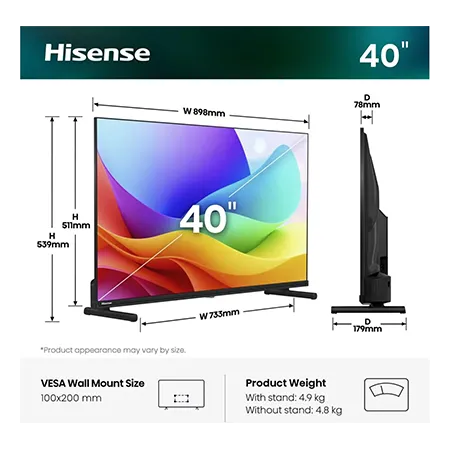 Hisense 40A5STUK 40" Hi-QLED Full HD Smart TV - Black