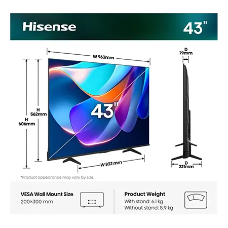 Hisense 43A6STUK 43" 4K Ultra HD AI Smart TV - Black