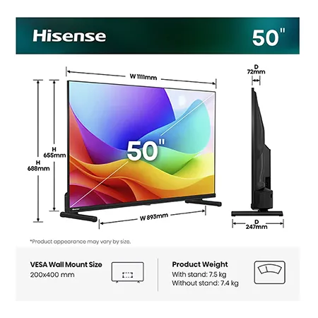 Hisense 50A5STUK 50" Hi-QLED Full HD Smart TV - Black
