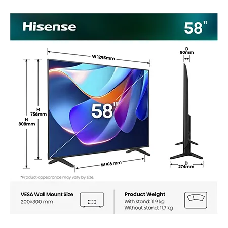 Hisense 58A6STUK 58" 4K Ultra HD AI Smart TV - Black