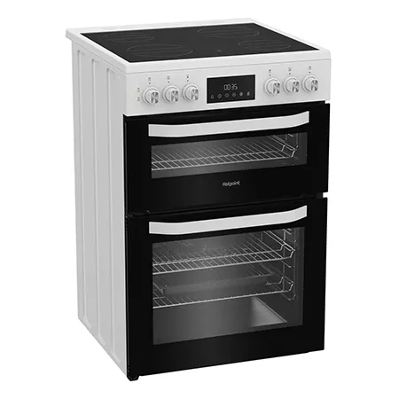Hotpoint HDE6VDW 60cm Double Electric Ceramic Cooker - White