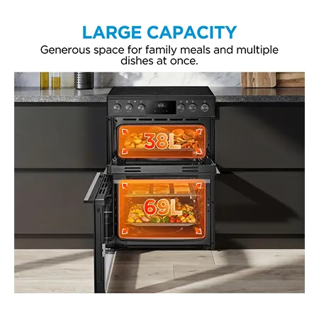 Midea MFO24EME4R118-B 60cm Double Oven Cooker with Ceramic Hob - Black
