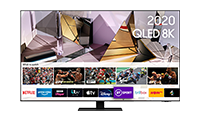 SAMSUNG QE65Q700T 65" 8K QLED Smart TV Titan Black finish with Bluetooth and WiFi enabled.