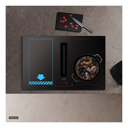 SIEMENS EX81AHL26E 80cm Induction Hob with Integrated Ventilation System - Black